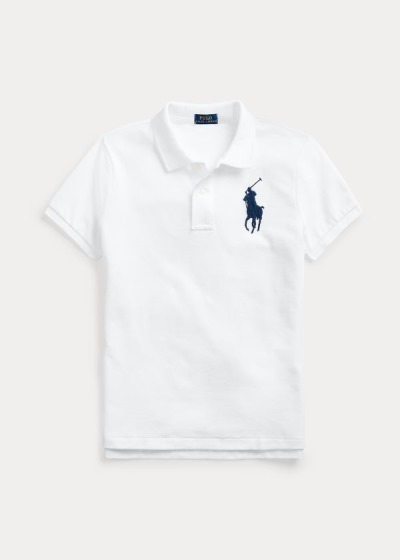 Camisa Polo Polo Ralph Lauren Mujer Blancos / Azul Marino - Skinny Fit Big Pony - SVQIH3057